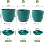 WSMKSZ Flower Pots 10/9/8 inch, Set of 3 Modern Decorative Plastic Planters with Drainage Holes and Tray for House Plants Indoor Flowers Plants, Plant Pots for Indoor Outdoor Plants, Blue Green