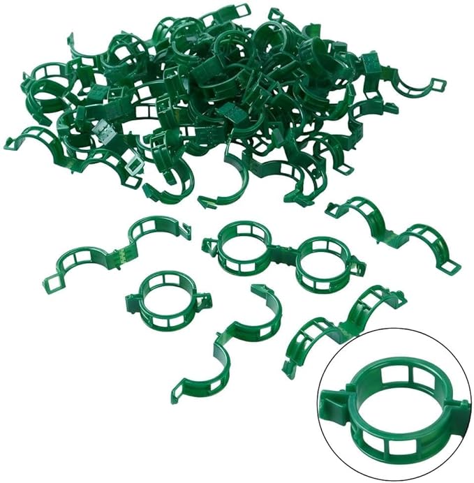 100Pcs Plant Support Clips - Plastic Stem Clips for Climbing Plants, Tomato Vines, Grape Vegetables, Secure & Reusable Garden Clips (Green)