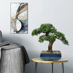 Artificial Bonsai Tree Juniper Faux Plants Indoor Fake Plants Decor with Blue Square Ceramic Pots for Home Table Office Desk Bathroom Shelf Bedroom Living Room Farmhouse Decorations
