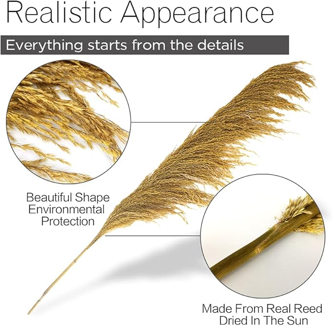 Gold Pampas Grass Decor Tall,Dried Pampas Grass for Vase, Natural Pompas Floral, Elegant Feather Flowers for Wedding Living Room Farmhouse Decorations (Natural Golden, 4pcs 43.3"(110cm))