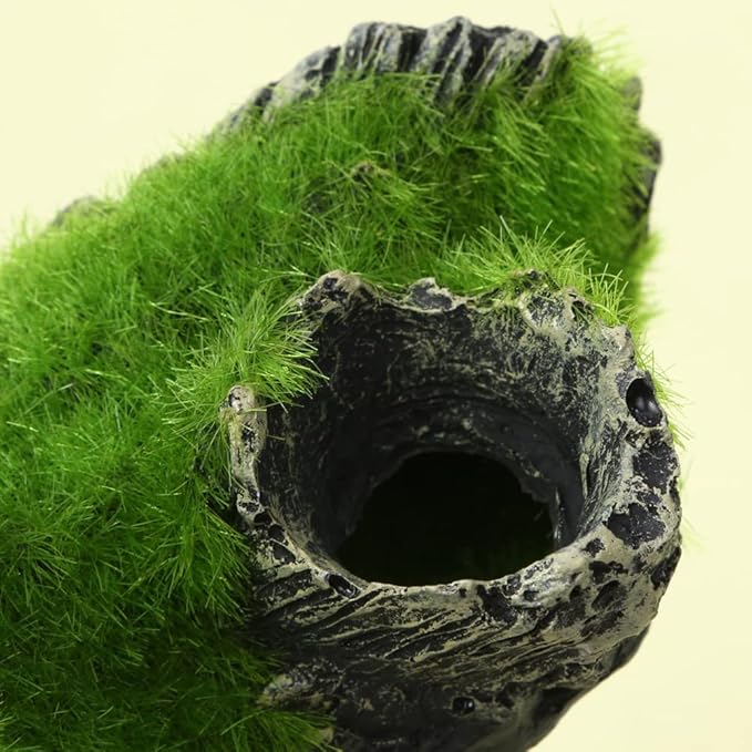 Gigicloud Resin Moss Tree House Fish Shrimp Hiding House Aquarium Fish Tank Decoration Accessories Artificial Resin Log Tree Branch with Moss Fish Tank Decoration