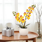 Artificial Orchid Yellow Flower Potted in White Pot, Real Touch Faux Phalaenopsis Orchid for Wedding Home Office Party Decor