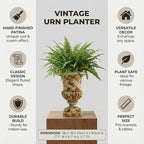 9 Inch Small Retro Urn Planter - Vintage Distressed Tabletop Flower Pot for Indoor Plants, Office Desk, Living Room Shelf & Patio Decor