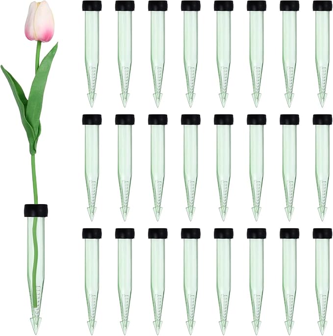 MECCANIXITY 55 Pcs Floral Water Tubes, 4 Inch Transparent Flower Water Tubes Floral Vials with Rubber Caps for Fresh Flowers Arrangement Decor Milkweed Cutting Florist Supplies, Black/Green