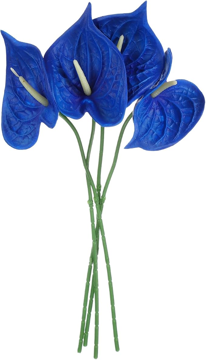 uxcell 4Pcs 11inch Artificial Anthurium Lily Flowers, Permanent Flower Bouquet for Home Arrangements Wedding Festival Decoration Crafts Store Decor Accessories, Sapphire
