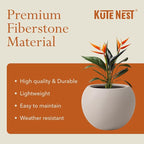 16" H x 20" D Premium Globo Fiberstone Round Planter with Drainage Hole, Smooth Finishes, Weather Resistant for Indoor and Outdoor Use, Included 2 Extra Coco Mats (Taupe, 13.5" Pot Opening)