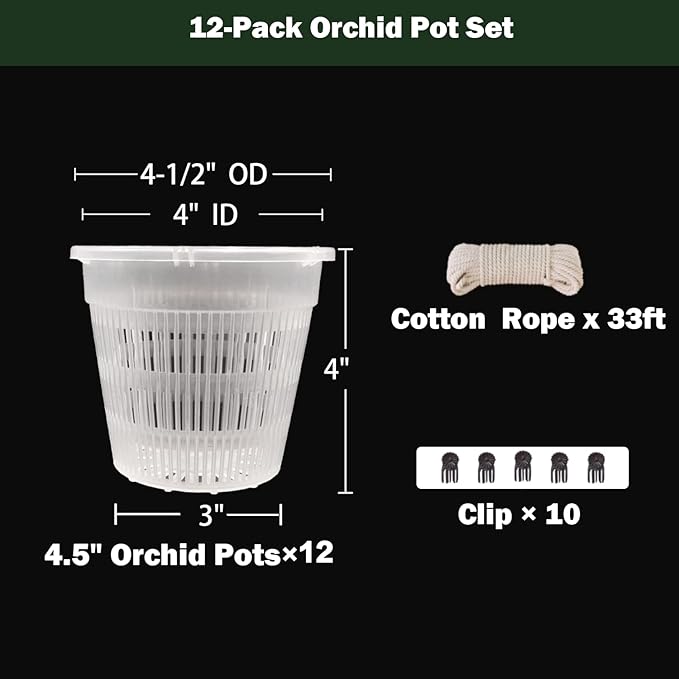 Orchid Pots, 12 Pack 4.5in Orchid Pots with Holes, Breathable Slotted Orchids Planter for Small and Medium Sized Orchids(12Pcs 4.5in)