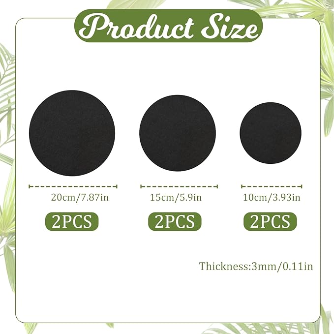 Plant Saucers for Indoors, 6PCS Round Felt Plant Mat Reversible Fabric Coaster Mat Absorbent Waterproof Plant Pot Saucers for Gardening, Indoor and Outdoor Pots, DIY Craft Supplies(4”, 6”, 8”)