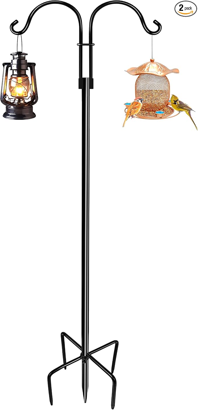 LWWTBS Double Shepherds Hooks for Outdoor (1Pack,76 inch) Heavy Duty Adjustable Bird Feeder Pole Garden Decor Shepherds Hook for Hanging Bird Feeder, Plant Baskets, Hummingbird Feeder for Outside
