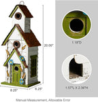 Glitzhome Hanging Birdhouse for Outside, Oversized Solid Wood 3-Story Villa Bird House, 20" H Distressed Pet Cottage Decorative Birdhouse for Outdoor Patio Garden