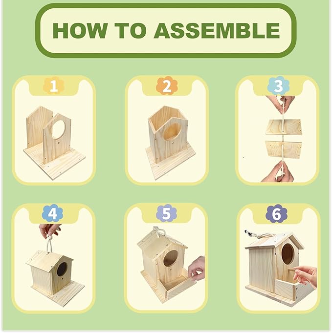 Bird House Kits for Kids Ages 4-8, Wooden DIY Birdhouse Kit, Outdoor Woodworking Crafts Freestyle Painting, Bird Houses for Outside with Paints & Brushes, Boy Girl Gift Christmas (2Pcs)