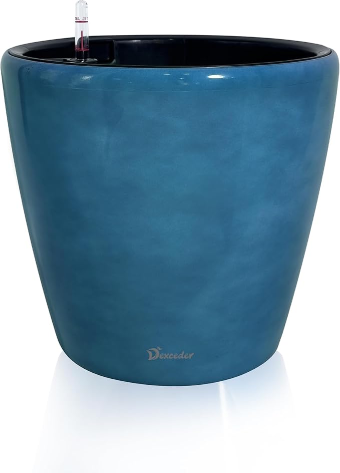 Dexceder 15x14 Self Watering Planter with Wheels (Peacock Blue Gradient) | Inner Pot Design, Thickened Large Floor Standing Flower Plant Pot with Water Level Indicator Indoor Outdoor