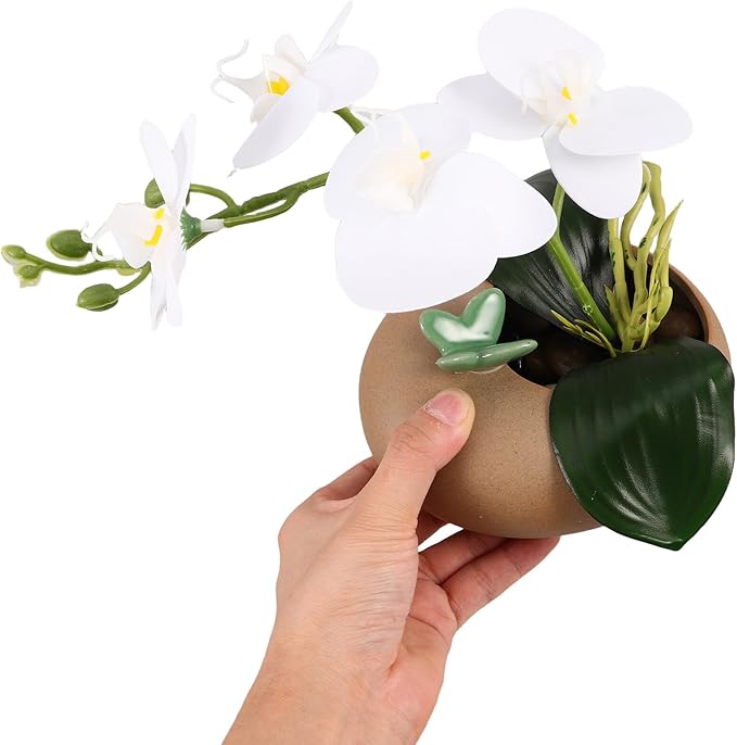 Operitacx Artificial Orchid Potted Plant Simulation Orchid Flower in White Ceramic Pot for Indoor Home Decoration Living Room Table Centerpiece Wedding Party Decoration