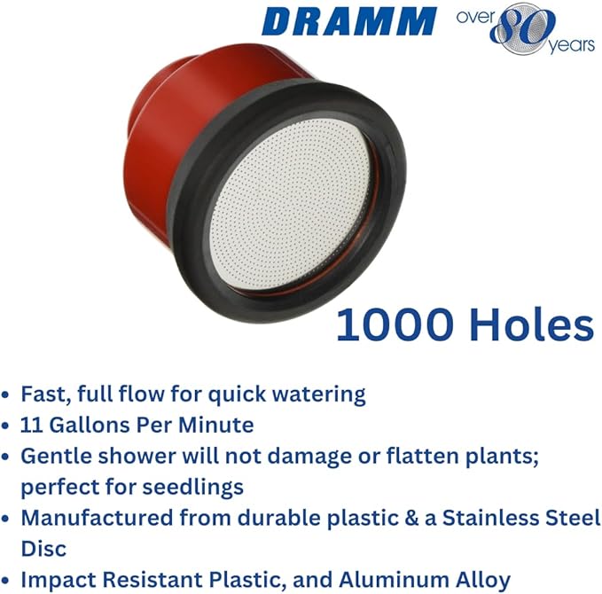 Dramm Water Breaker Nozzle with 1000 Tiny Holes, for Greenhouse & Nurseryman, Saves Time & Water, Will not Damage or Flatten Plants, Perfect for Seedlings, Chrome