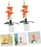 Happyyami 2pcs Artificial Moth Orchids Faux Potted Plant for Home and Office Decoration Realistic Bonsai Ornament for Living Room Garden and Desk Display Orange