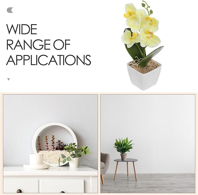 Faux Orchid Flowers Artificial Phalaenopsis Orchid Plant in Yellow Plastic Pot, Real Touch Artificial Flowers for Home Decoration, Table Centerpiece, Office and Living Room Décor