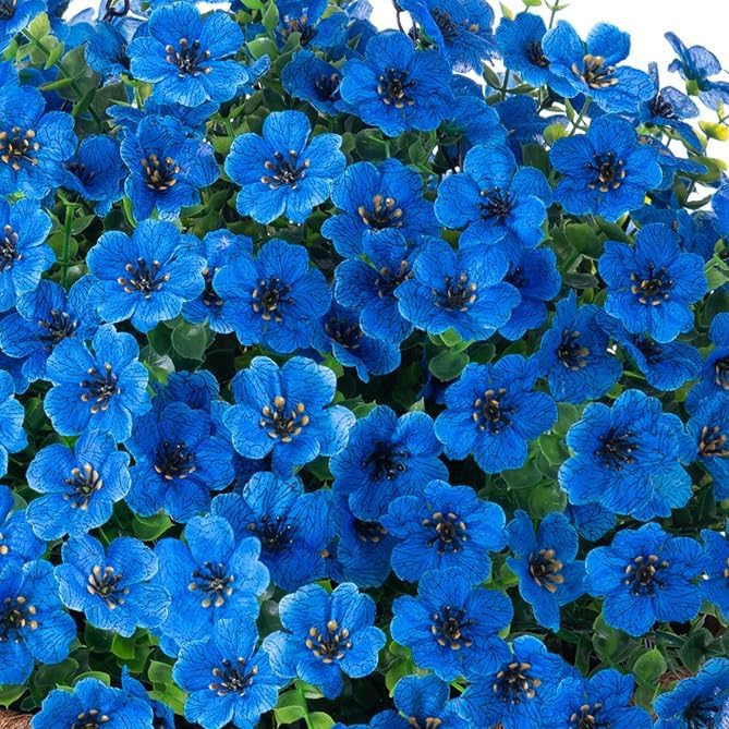 HyeFlora Artificial Fake Hanging Plants Flowers with Basket Outdoor Decor Faux Silk Daisy Flower Arrangements in Pot Planter for Porch Home Indoor Patio Garden Yard Decoration, Blue