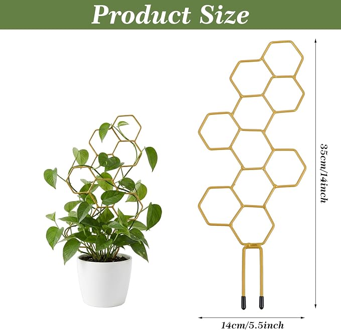 Small Trellis for Potted Plants, 14 Inch Indoor Trellis for Climbing Plants Honeycomb Shape Metal Plant Trellis for Pots Plant Climbing Support for Flower Hoya Pothos Houseplants