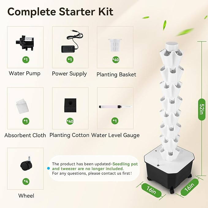 BAOSHISHAN Vertical Hydroponic Garden Tower, 40 Pods 8 Tiers Hydroponics Tower Outdoor, Vertical Hydroponic System with Water Pump for Vegetable Herb Fruit