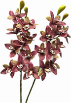 4pcs Artificial Cymbidium Orchid Flower Plant 3D Print Vanda 10 Heads Latex Phalaenopsis Flower (Yellow red)