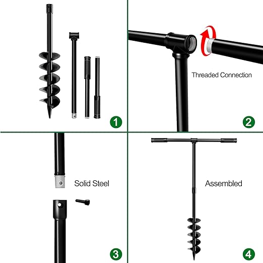 4" x 38" Spiral Planter Hand Auger - Heavy-Duty Manual Post Hole Digger for Gardens, Fences, Landscaping - Planting Bulbs, Trees, Flowers Garden Hole Digger Tool