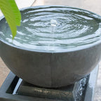 35.5" Polyresin Gray Zen Bowl Water Fountain, Outdoor Bird Bath and Pedestal Waterfall, Modern Minimalist Relaxing Water Feature for Garden, Lawn, Backyard & Porch