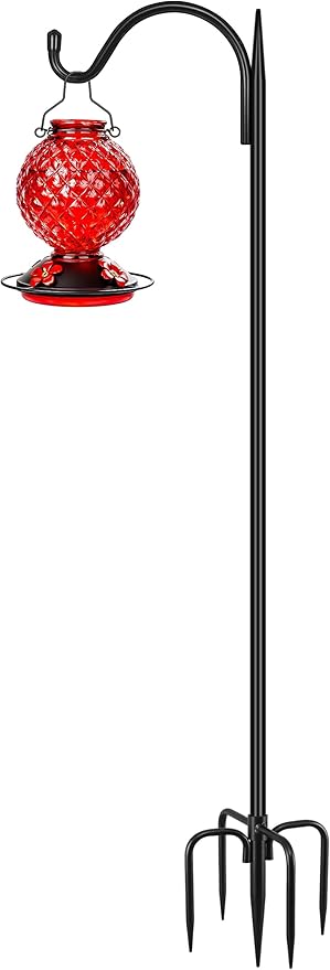 Gtongoko 63 Inch Shepherds Hooks for Outdoor with 5 Prongs Base, Adjustable Bird Feeder Pole Garden Hooks for Hanging Lanterns, Plants Baskets, Hummingbird Feeders, 1 Pack