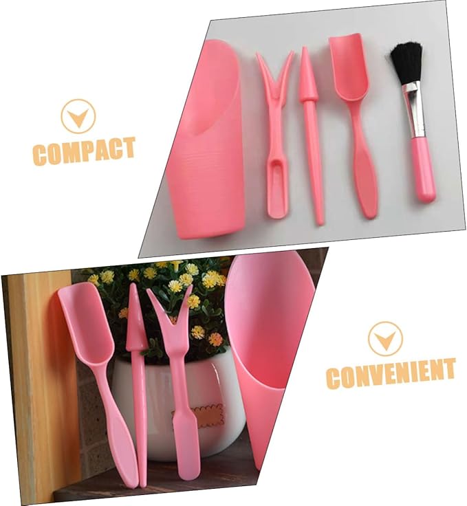 Succulent Planting Tool Set with Transplanter, Small Soil Scoop, Cleaning Brush, and Root Lifter, Pink Gardening Hand Tools Kit for Indoor and Outdoor Plant Care