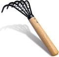 SHANFEEK Garden Rake 5-Claw Landscape Dethatcher Thatching Beach Combing Rake for Digging Clam Shell Defoliation Hoe Garden Tool for Loosen The Soil (Brown)