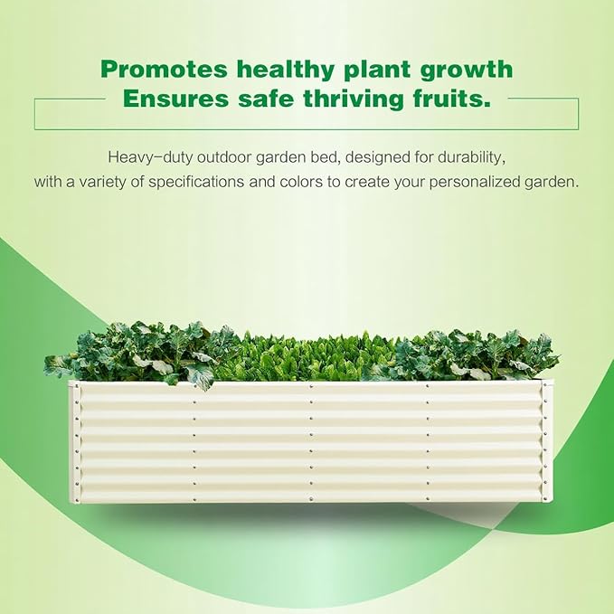 GARDMAX 8x4x2FT Galvanized Raised Garden Bed Kit, Metal Planter Boxes Outdoor with Easy Assembly, Large Garden Bed for Vegetables, Fruits, Flower, Herbs Rectangle Milk White