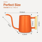 Watering Can Indoor Plants, 35 oz/1000 ml Metal Stainless Steel Watering Can Pot with Long Spout for Indoor House Plants Bonsai Outdoor Garden Flower Decorative (Orange)