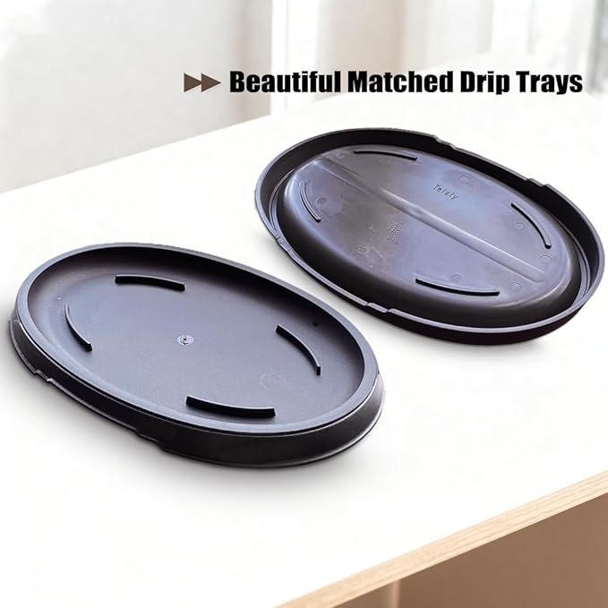 MUZHI 3 Pack Oval Bonsai Training Pot with Drainage Tray, Matte Finish Succulent Growing Pot for Home Garden Plant Outdoor Indoor Container (7.2" Medium)
