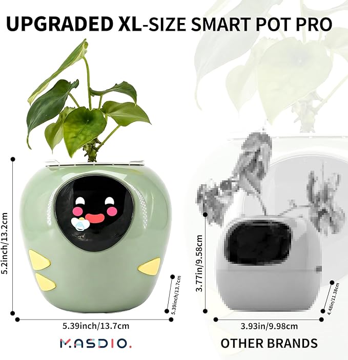 Masdio Plantbot Upgraded Large Smart Flower Pot Pet Planter Robot with Artificial Intelligence, Time Temperature Display, and Numerous Expressive Animations Based, for Indoor Decoration, Gifts (Pink)