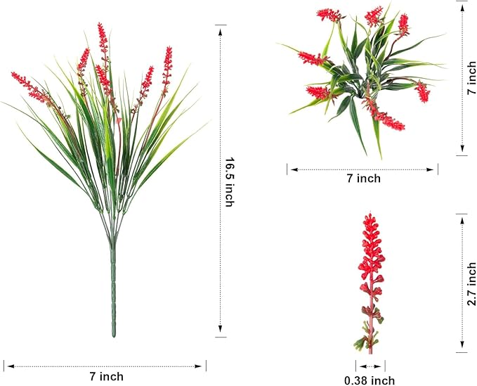Ivydale 20PCS Artificial Plants Fake Flowers Monkey Grass for Outdoors,UV Resistant Realistic Red Faux Greenery Shrubs Outside Decor for Home Garland Porch Patio Balcony Planter Yard Office Pathway