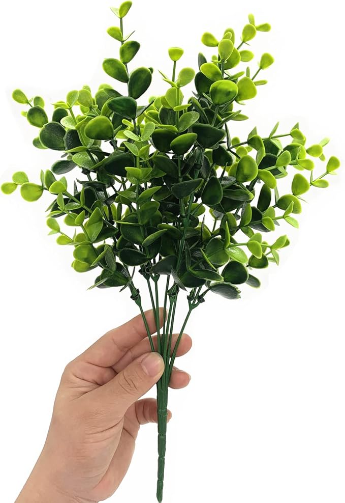 Artificial Eucalyptus Plant Decoration, Fake Leaves Eucalyptu Shrubs Branches Faux Greenery Leaf Bud Stems Grass for Indoor Outdoor Wedding Bouquets Table Centerpieces Vases Flower Floral Décor 2 Pack