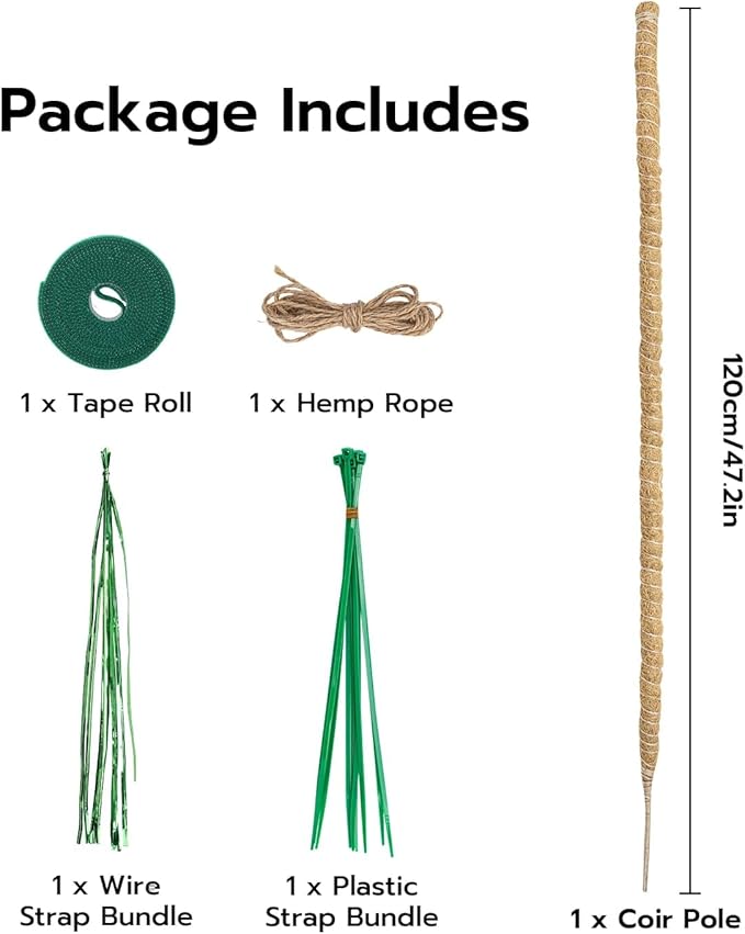 Mcbazel 47'' Bendable Moss Pole Monstera Plant Support for Climbing Indoor Plants - Tall Coir Plant Support Stake with 7mm Strong Aluminum Core for Houseplants - Accessories for Monstera Pot