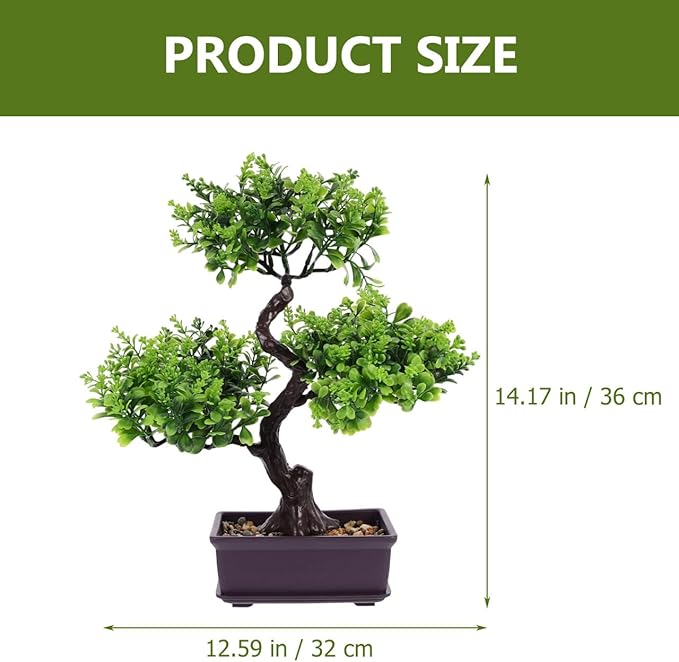 Cabilock Artificial Bonsai Tree, Fake Potted Bonsai Plants Decoration, Desktop Realistic Welcoming Pine Ornament for Home Office Entryway Chests Decor, Red (Green)
