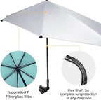 G4Free UPF 50+ Adjustable Beach Umbrella XL with Universal Clamp for Chair Stroller Wheelchair Golf Cart Bleacher Patio