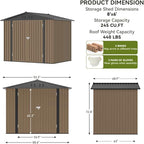 COMHOMA Shed Outdoor Storage Shed Metal,Lockable Doors Tool Sheds with Sloping Roof,Steel Garden Shed with Air Vent for Backyard,Patio,Lawn,Poolside(Brown,8'x6')