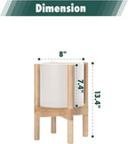 D'vine Dev Planter Pot with Stand - 8 Inch Plastic Cylinder Flower Pot with Wood Planter Holder for Indoor, Oatmeal Pot + Natural Stand, 55-C-J-4