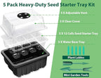 Sfee 5 Pack Seed Starter Tray Kit, 60 Cells Seedling Starter Trays with Humidity Dome and Base Greenhouse Growing Trays, Reusable Seed Germination Seedling Tray with Garden Tools Labels (Black)