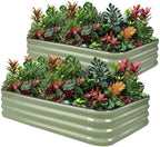 1MORE Raised Garden Bed -5X3X1 Galvanized Planter Box for Outdoor Gardening,4 in 1 Modular Raised Bed Kit with Protective Tape, Gloves for Herb，Ideal for Vegetables and Plants.Green-2Pack