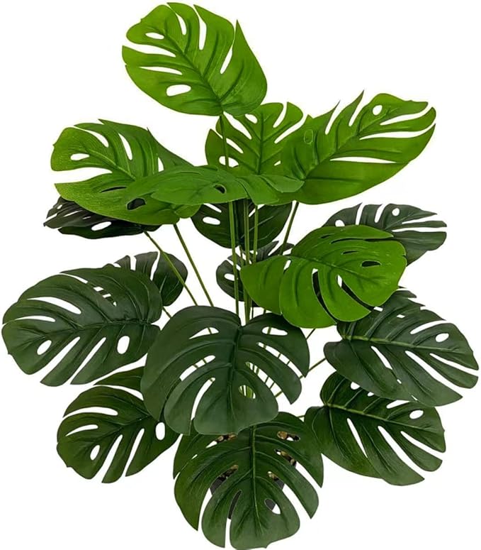 Artificial Monstera Plants, Fake Tropical Turtle Leaf Greenery Shrubs Decor Plant Faux Palm Tree Leaves Stems for Outdoor Indoor Decor Home Garden Party Wedding Bedroom Room Office Decoration 1 Pack