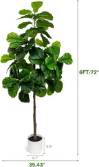 Artificial Fiddle Leaf Fig Tree 6FT - Large Fake Tree with White Planter&Basket, Tall Faux Ficus Lyrata Tree Floor Plants for Indoor Home Decor Office Living Room Housewarming Gift, 1Pack
