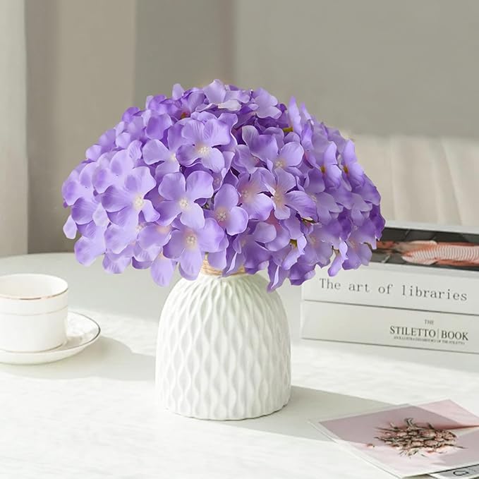 65Pcs Purple Hydrangea Artificial Flowers Bulk，Realistic Silk Fake Flowers with Stems，Faux Hydrangea Flowers for Wedding Home Decor Centerpieces Living Room Garden Party Baby Shower Decoration