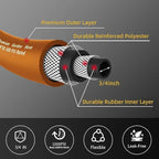 WiseFlow Garden Hose 25FT x 3/4", Heavy Duty Rubber Hose, Water Hose with Five Layered Braiding, Male Female Fittings, 1000PSI Burst, 300PSI Working (Orange)