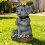 Meditating Dog Garden Statue with Solar LED Lights - Zen Yoga Puppy Figurine with Succulents, Waterproof Resin Decor, 8.7" Outdoor Sculpture, Heartwarming Dog Lover Gifts for Women, Mom, Yard Art