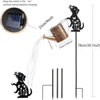 Solar Watering_Can with Light, Outdoor Garden Decoration, Featuring A Metal Dog Statue Garden Stake; Makes A Great Gift for Women, for Outdoor Landscaping, Lawns, and Pathway