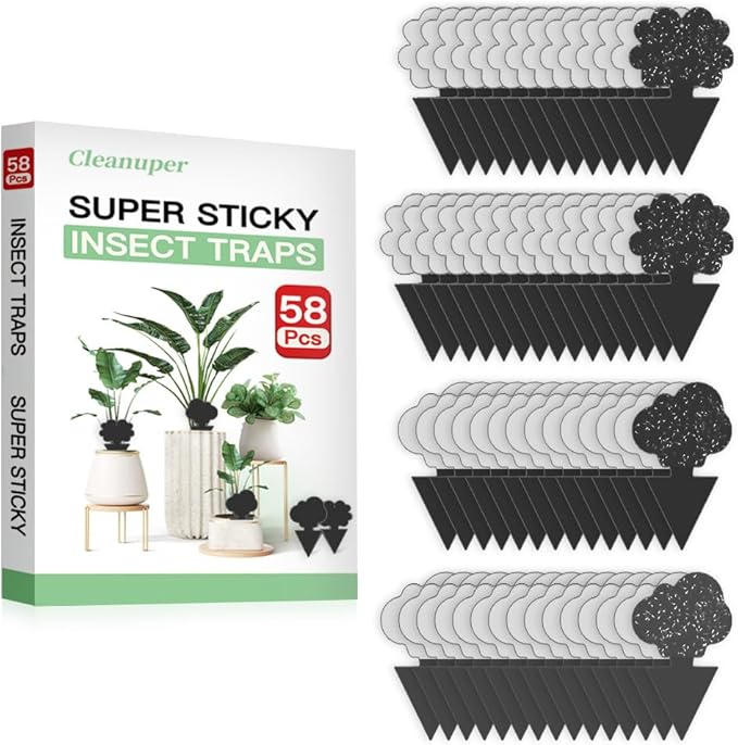 58 Pack Flying Insect Traps for Plants – Black Sticky Traps for Fungus Gnats, Flies & Flying Bugs, Indoor Outdoor Flying Bug Catcher for Pots, Garden & Kitchen, Non-Toxic, Odorless, Kid & Pet Safe