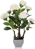 TOARTi Artificial Camellia Potted Plant with Stone Pot, 20.5" Tall Fake Potted Flowers Faux Plants Desk Plant, Realistic Decorative Plants Indoor Decor for for Home Bedroom Bathroom Office Desk